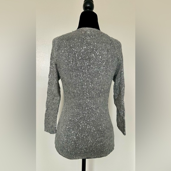 EILEEN FISHER Grey Linen Scoopneck Top 3/4 Sleeves with Silver Speckles - XS - Picture 2 of 5